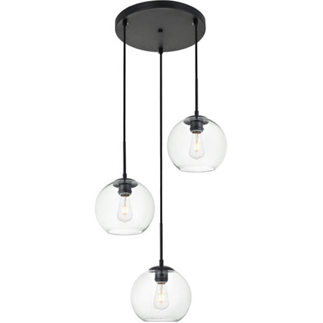 Baxter 3 Light Pendant Ceiling Light with Clear Glass, Black