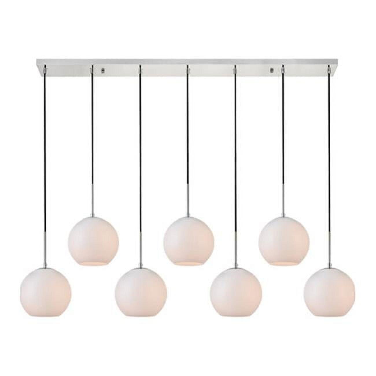 Baxter 7-Light Chrome Pendant with Frosted White Glass Spheres