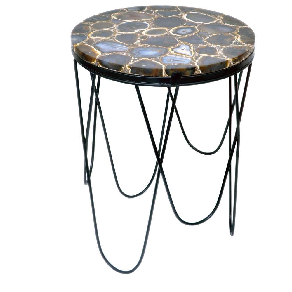 Baxter Round Black Agate & Metal Accent Table - 18"x24"