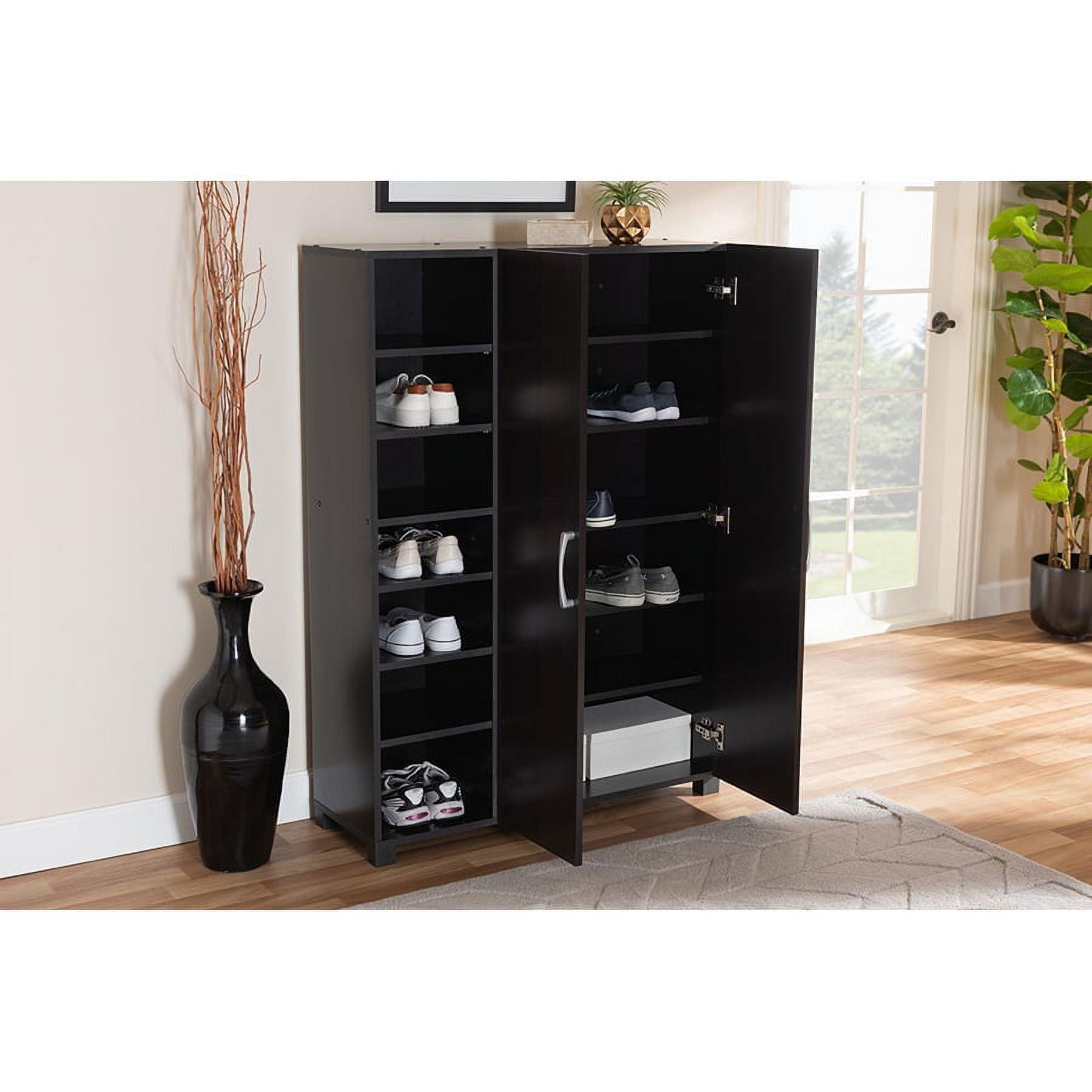 Marine Finished 2 Door Wood Entryway Shoe Storage Cabinet with Open Shelves Brown - Baxton Studio: Organizer for Closet, Wenge Finish