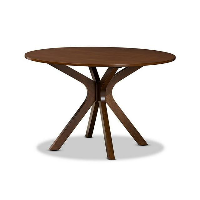 48" Kenji Wide Round Wood Dining Table Walnut - Baxton Studio: Mid-Century Modern, Seats 6, MDF Composite