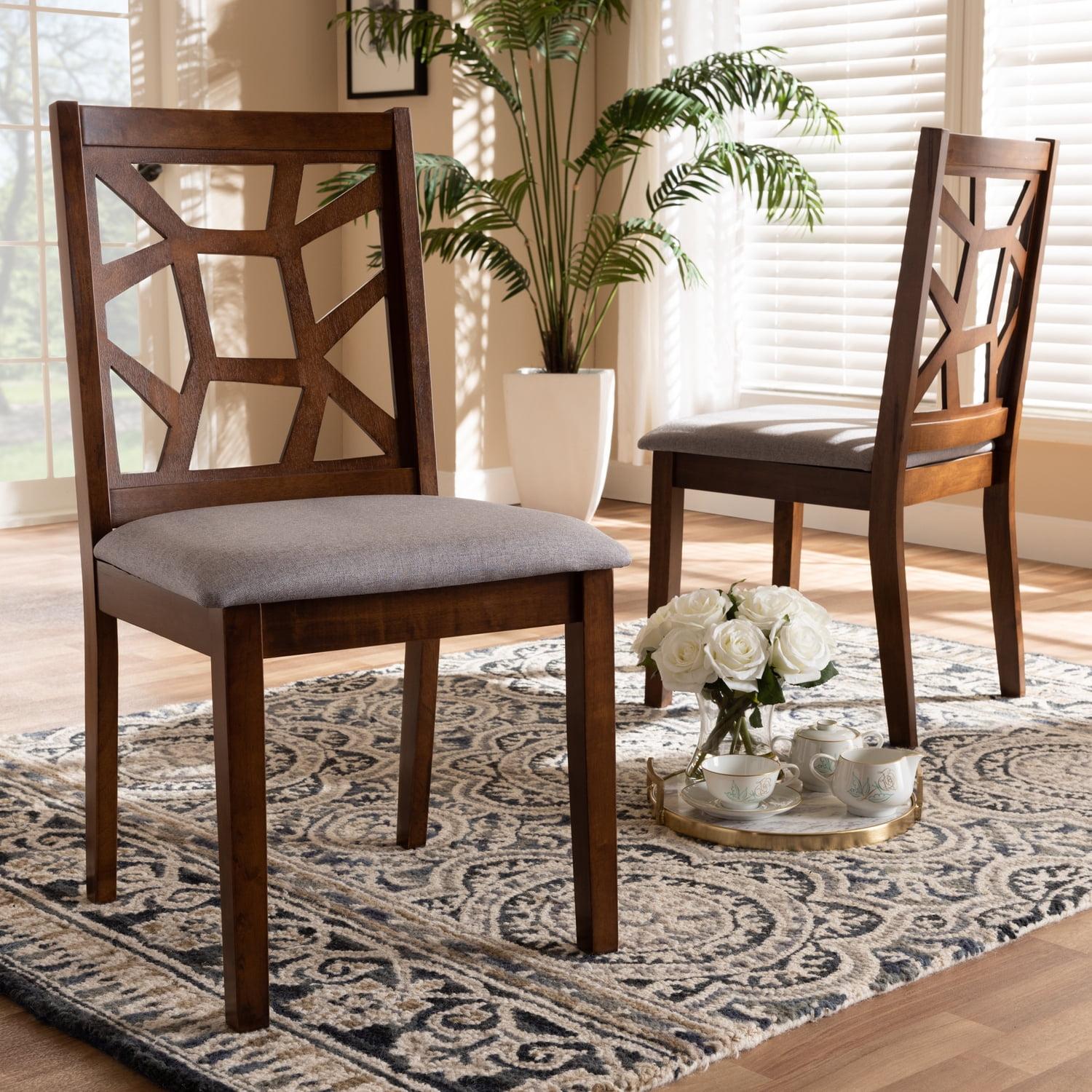 Set of 2 Abilene Dining Chair - Baxton Studio: Gray Upholstered, Walnut Brown Frame