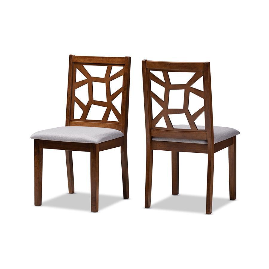 Set of 2 Abilene Dining Chair - Baxton Studio: Gray Upholstered, Walnut Brown Frame