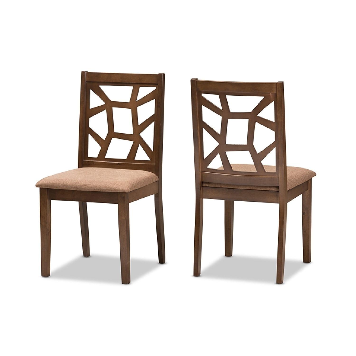 Abilene Mid-Century Light Brown Fabric and Walnut Wood Dining Chair Set