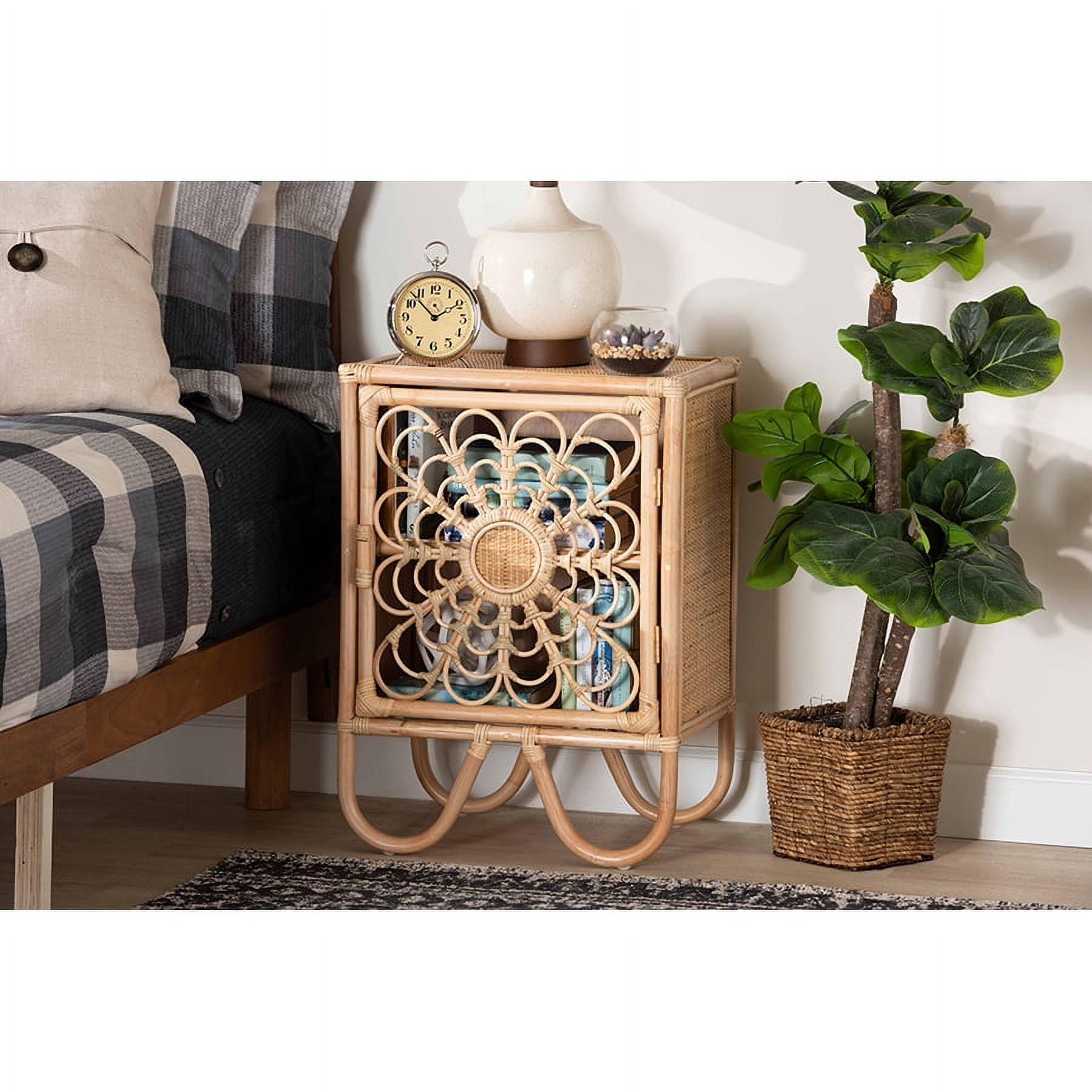 Acelin Rattan Nightstand Natural Brown - Baxton Studio: No Assembly, Spot Clean, Rectangle Shape, 30 Day Warranty