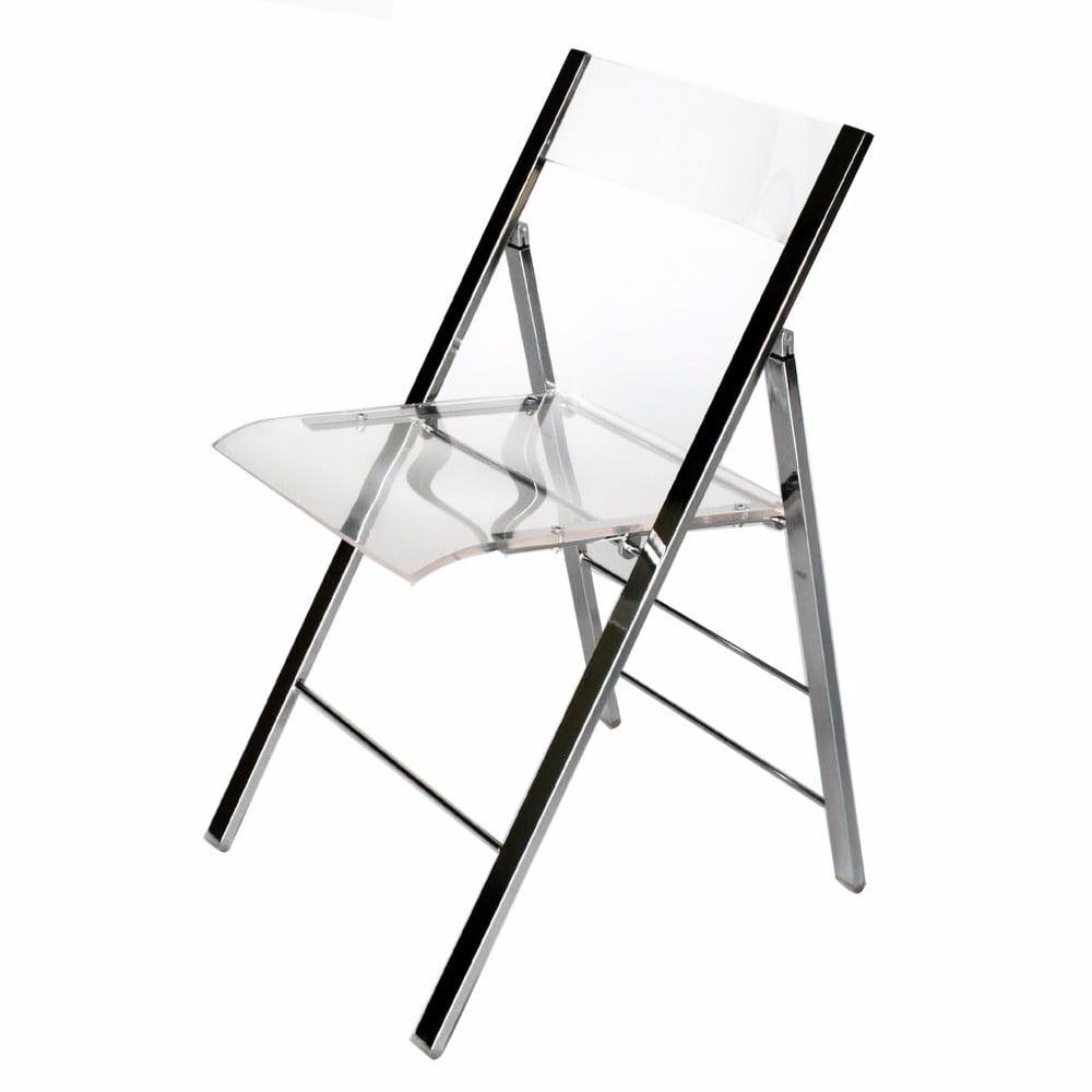 Clear Acrylic and Chrome Ergonomic Folding Chairs, Set of 2