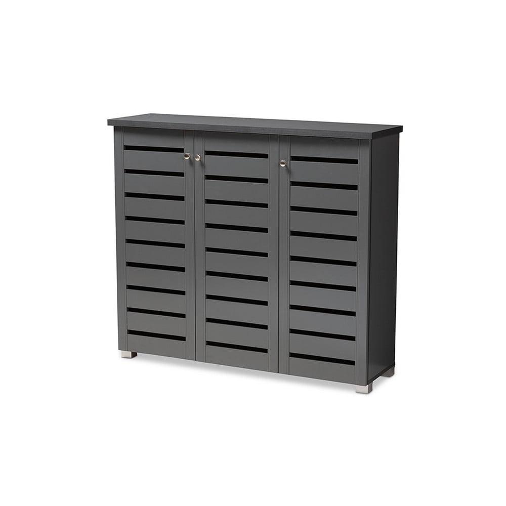 Baxton Studio 3 Door Adalwin Wooden Entryway Shoe Storage Cabinet Gray: MDF Composite, Holds 20 Pairs