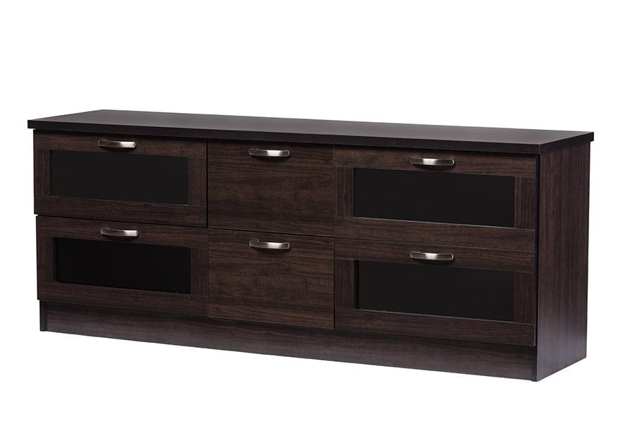 Adelino Dark Brown MDF TV Cabinet with Glass Doors