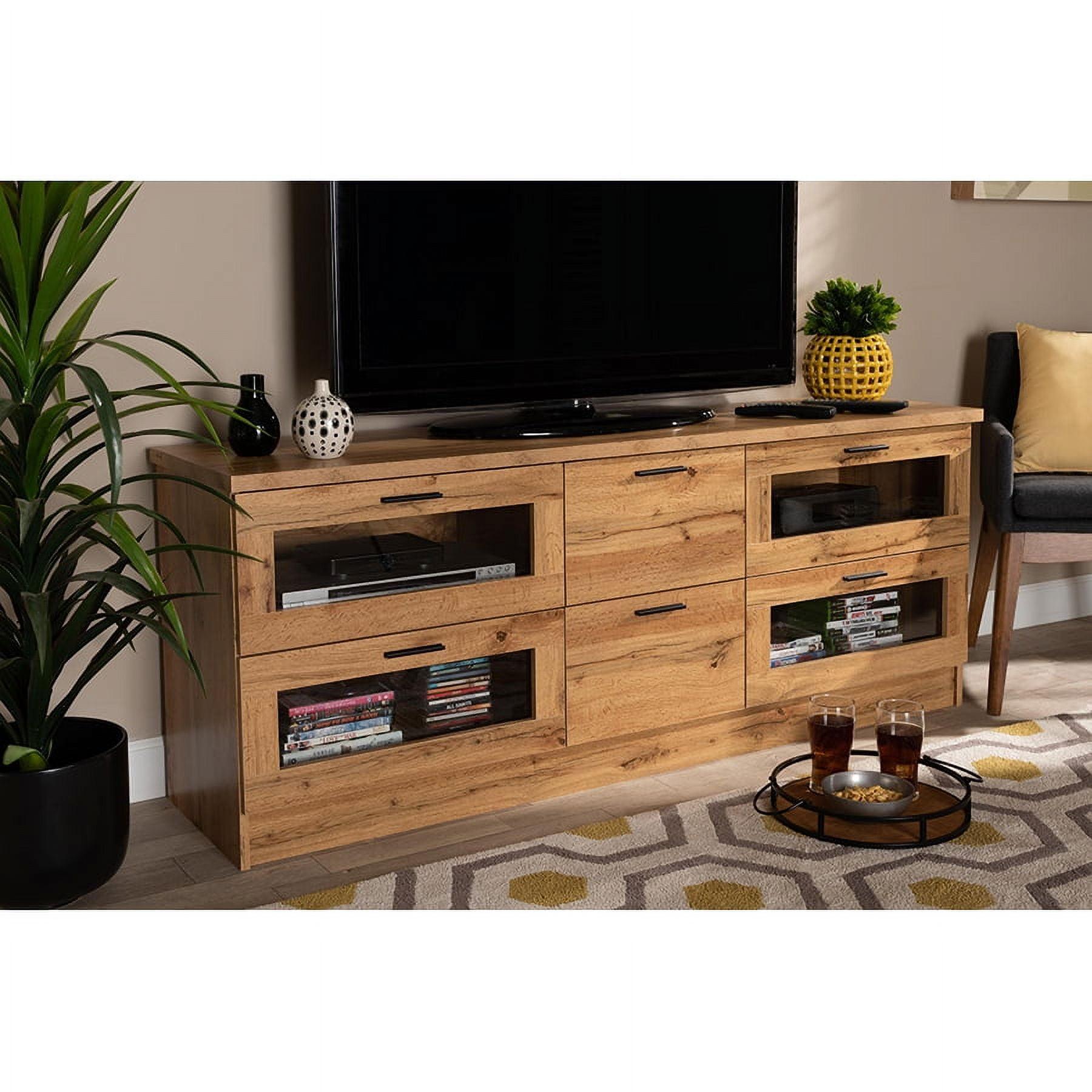 Adelino 63'' Black Oak Brown Modern TV Stand with Glass Doors