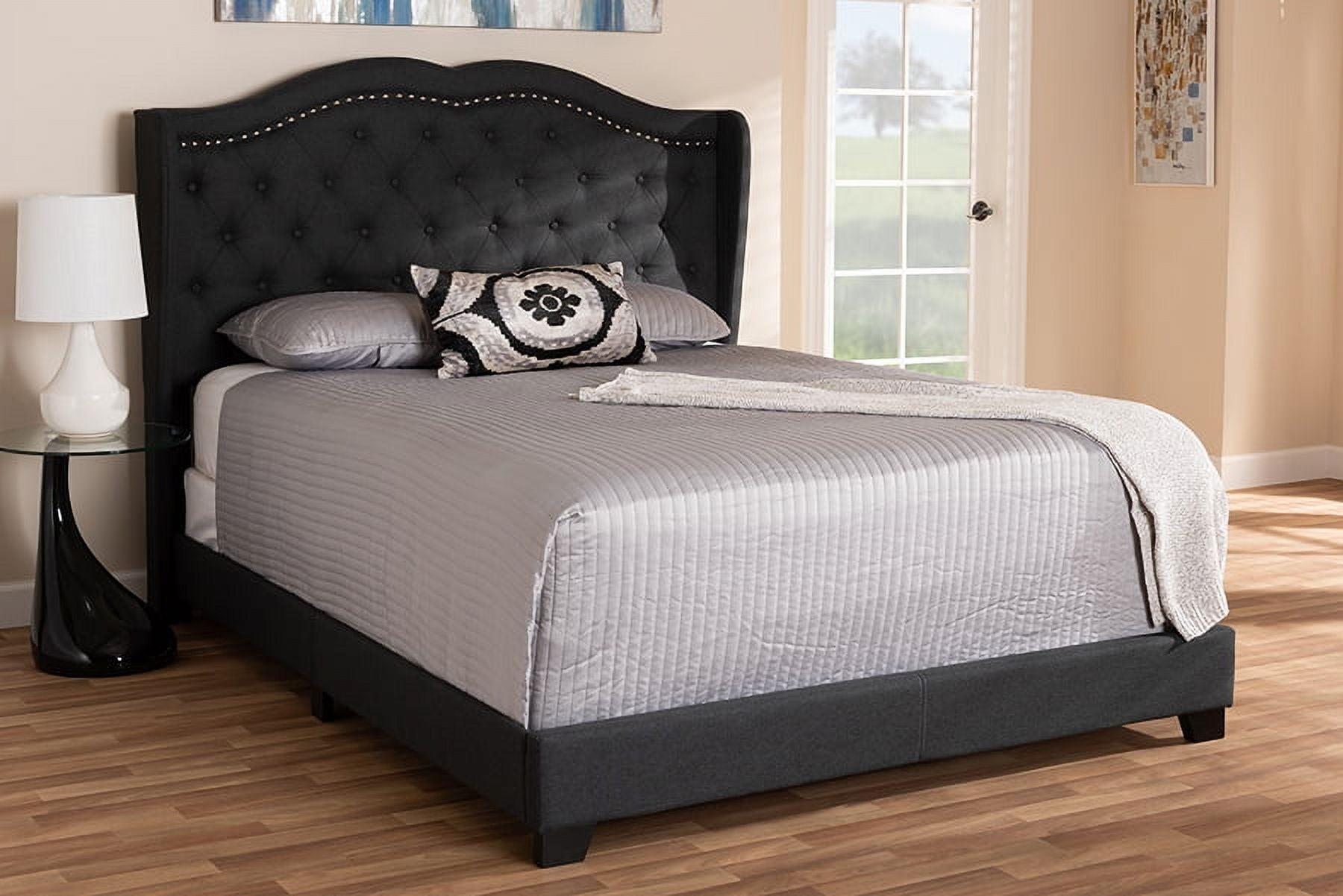 Charcoal Gray Full/Double Upholstered Wood Frame Bed with Nailhead Trim