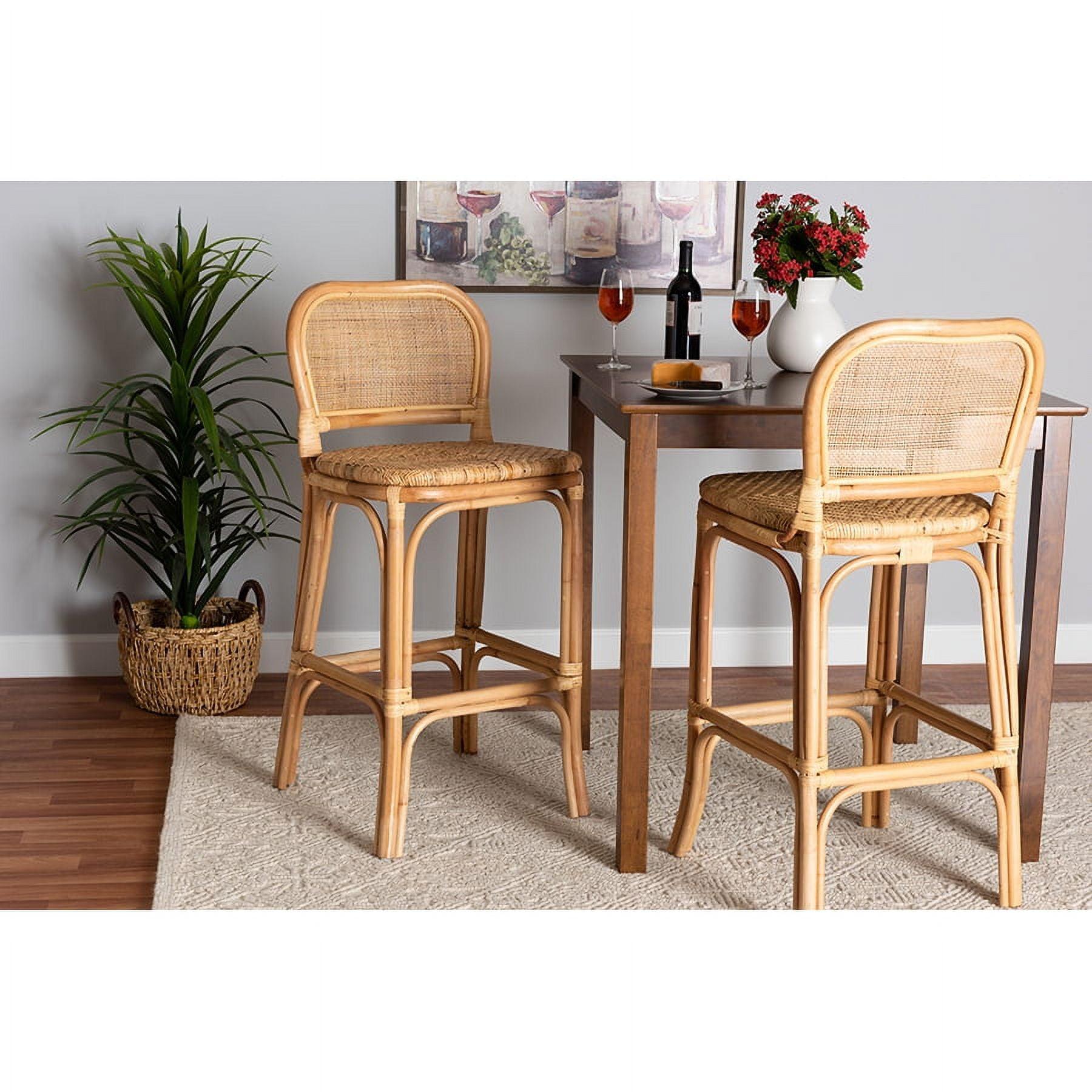 Adrena Rattan Bar Stool Natural Brown - Baxton Studio: Handmade, No Assembly, Bohemian Style