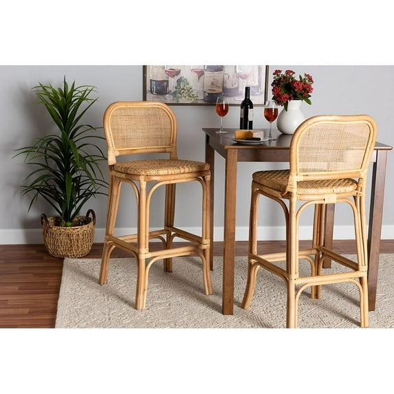 Adrena Rattan Bar Stool Natural Brown - Baxton Studio: Handmade, No Assembly, Bohemian Style