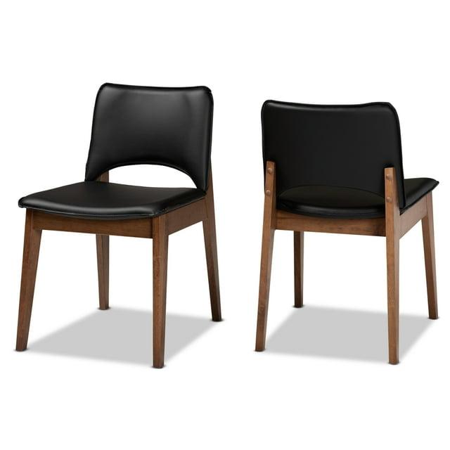 2pc Afton Faux Leather Upholstered and Wood Dining Chair Set Black/Walnut Brown - Baxton Studio