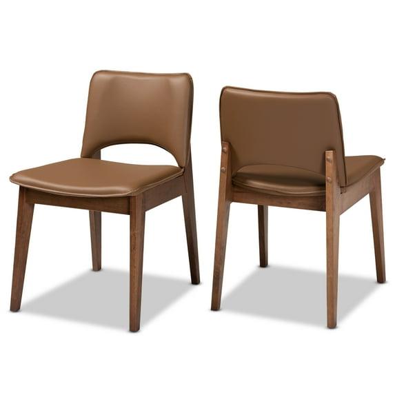 2pc Afton Faux Leather & Wood Dining Chair Set - Baxton Studio: Mid-Century Style, Retro Touch
