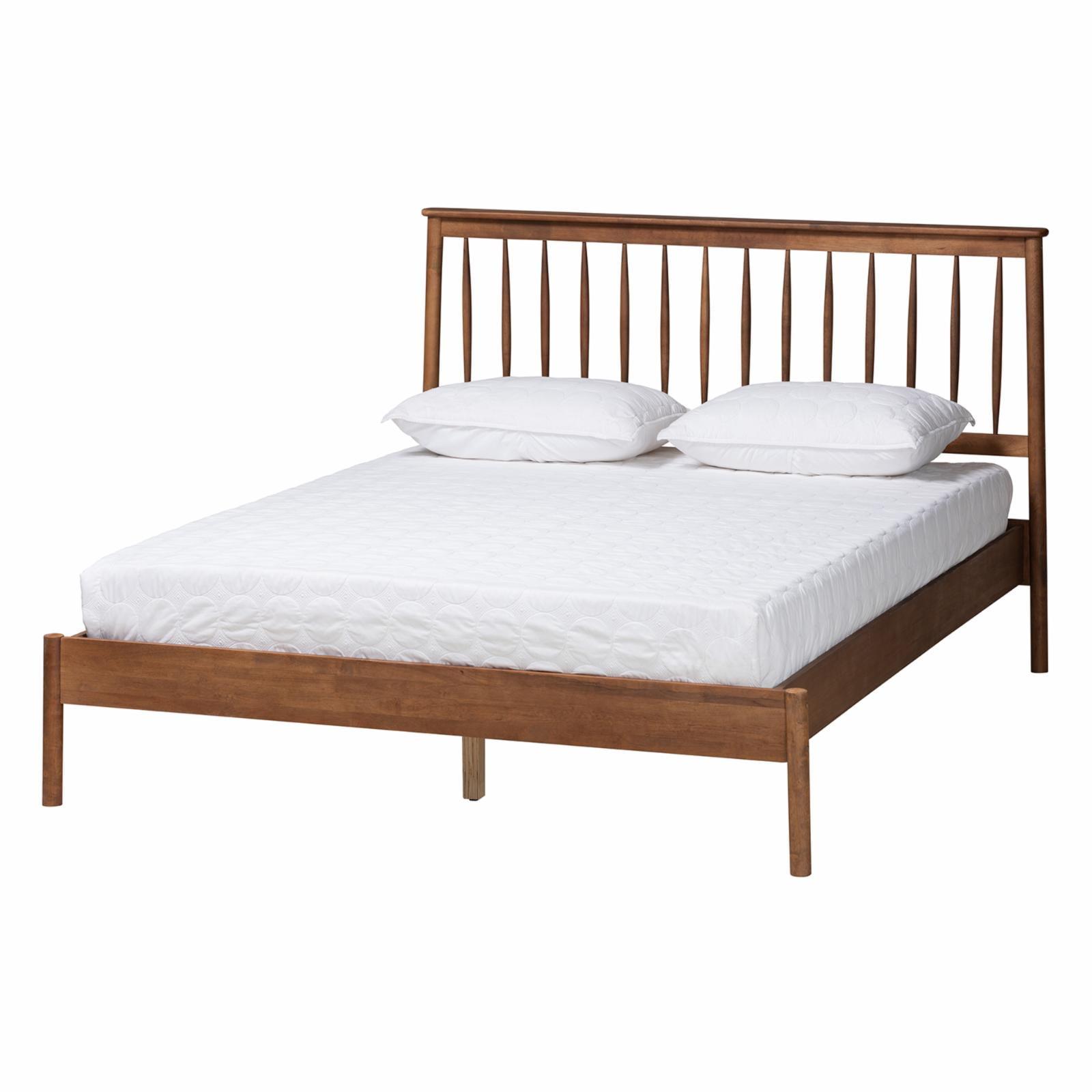 Walnut Brown Queen Size Bed with Spindle Headboard