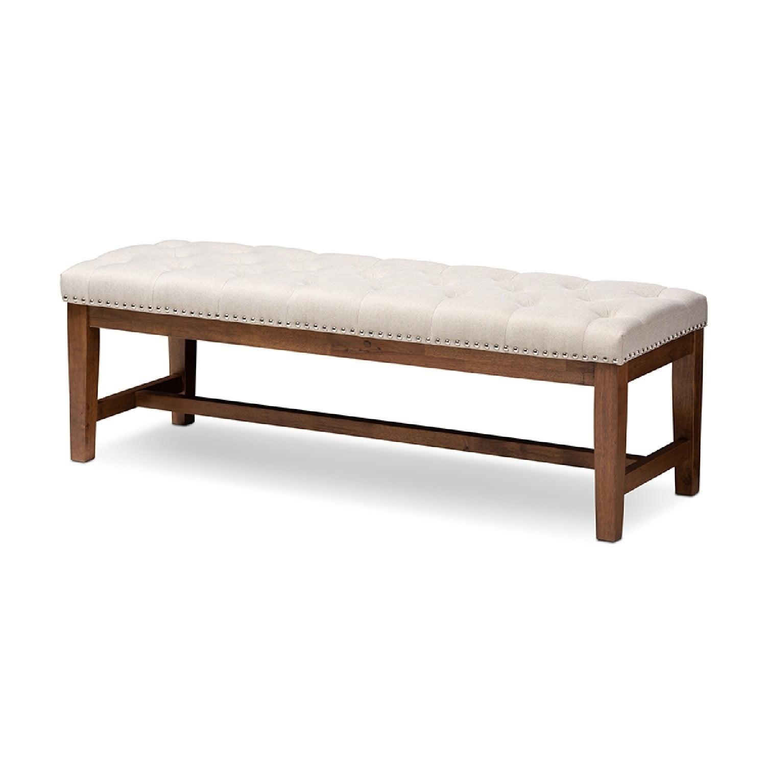 Ainsley 52" Light Beige Fabric Walnut Rubberwood Bench