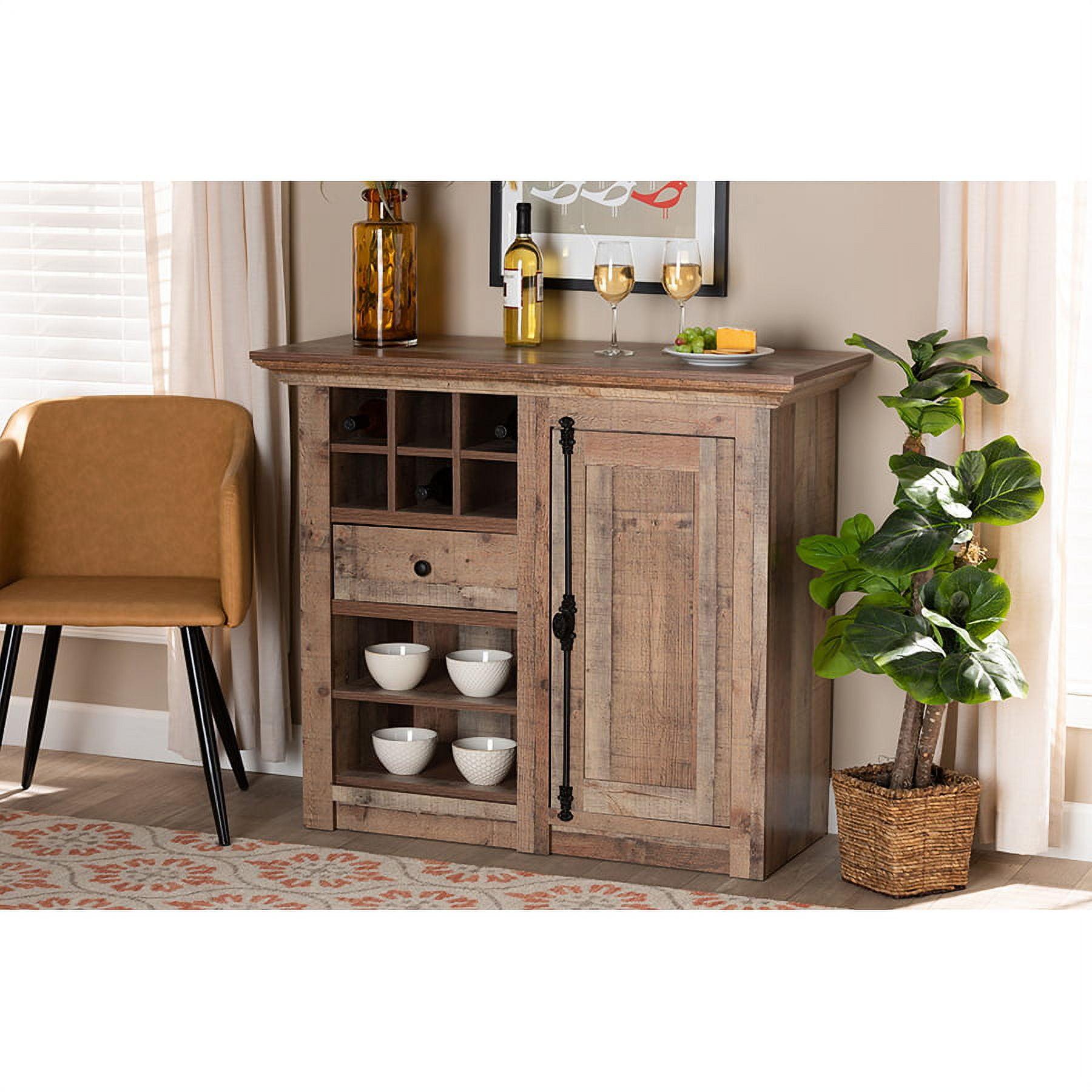 Albert Rustic Oak Brown Wood Dining Room Sideboard with Wine Cubbies