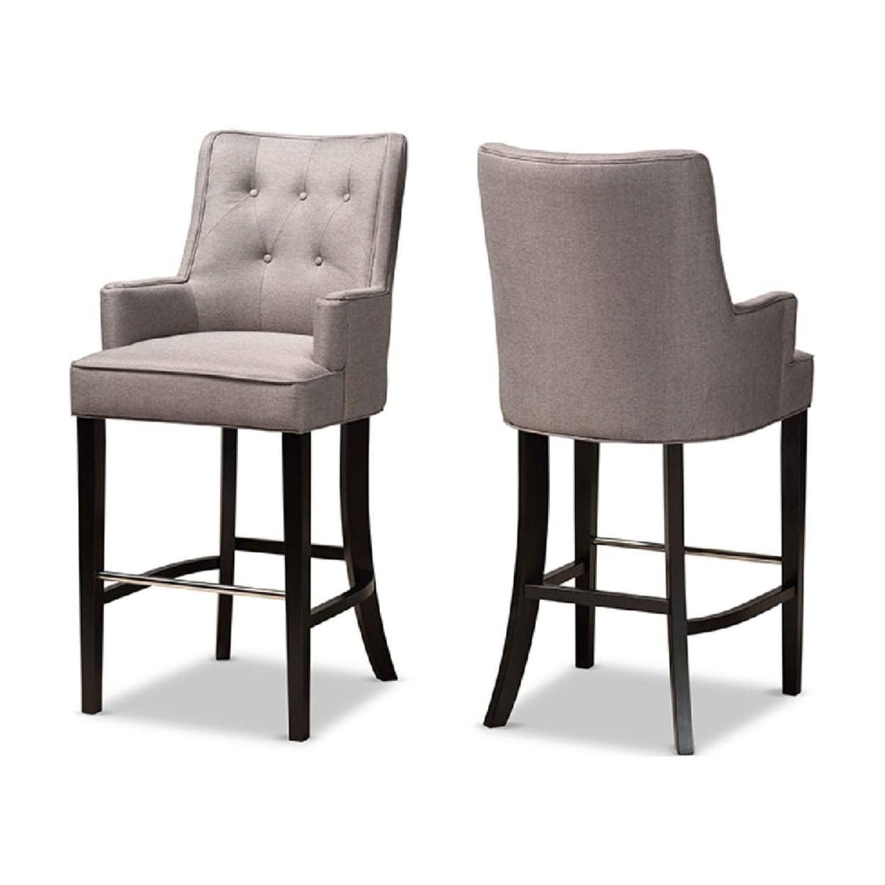 Aldon Gray Fabric and Dark Brown Wood Bar Stools, Set of 2