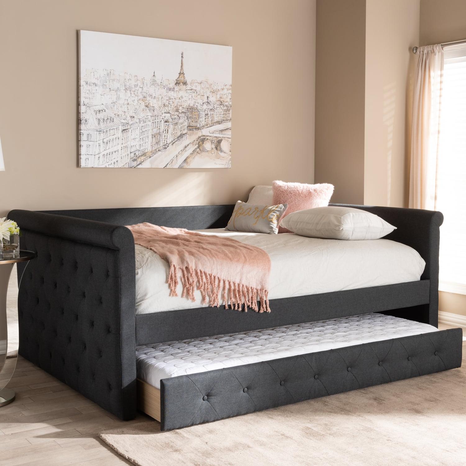 Full Alena Daybed with Trundle Dark Gray - Baxton Studio: Upholstered Bedroom Furniture, No Box Spring Needed