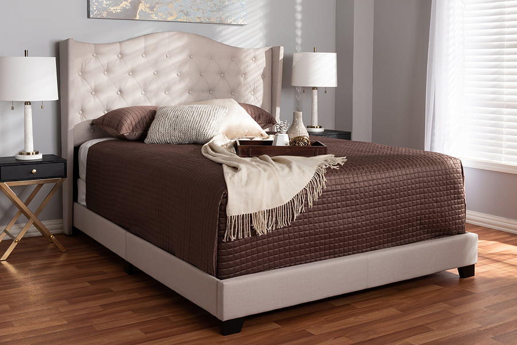 Beige Full Upholstered Bed with Tufted Headboard