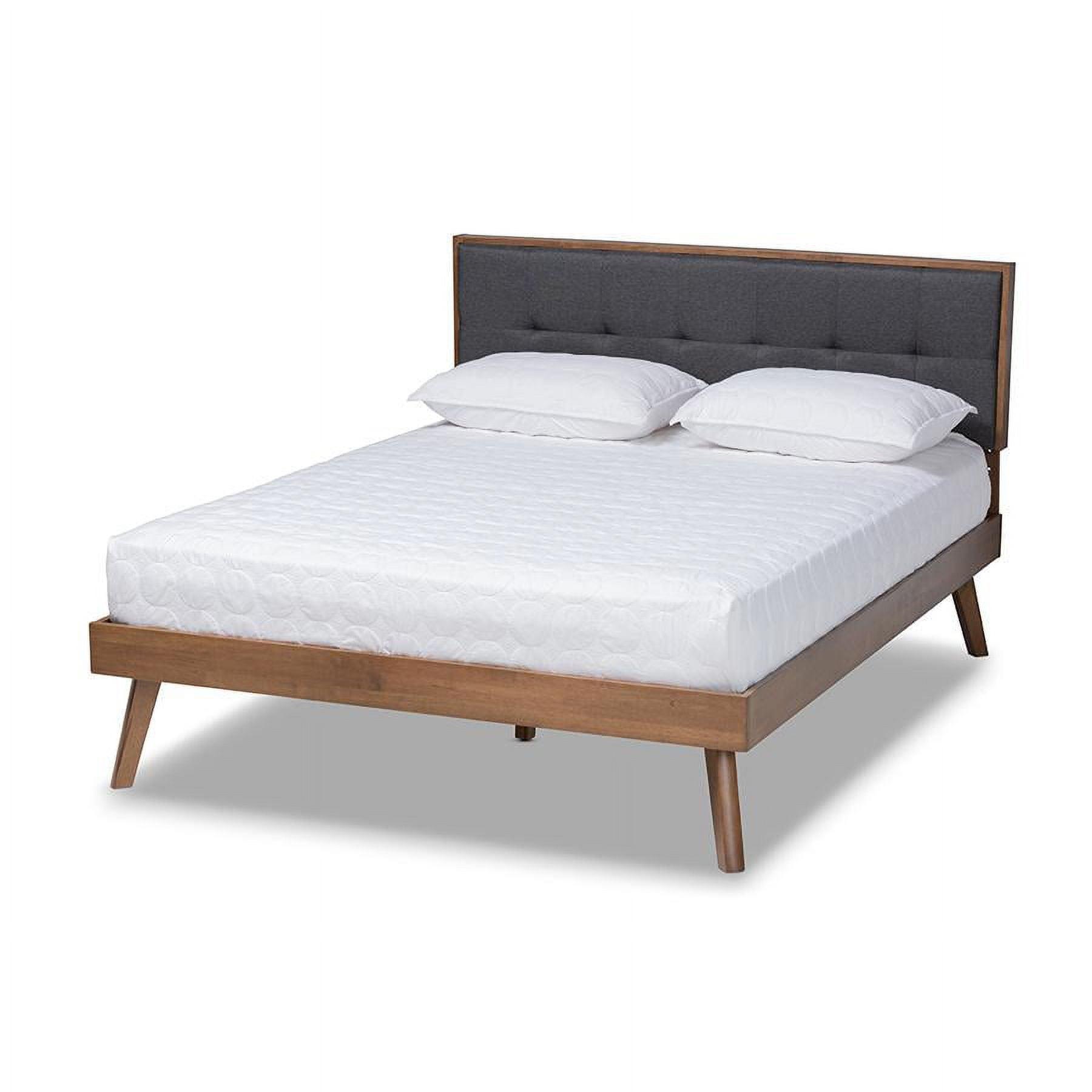 Full Alke Fabric Upholstered Platform Bed with Headboard Dark Gray/Walnut - Baxton Studio: Chic Retro Design, No Box Spring Required