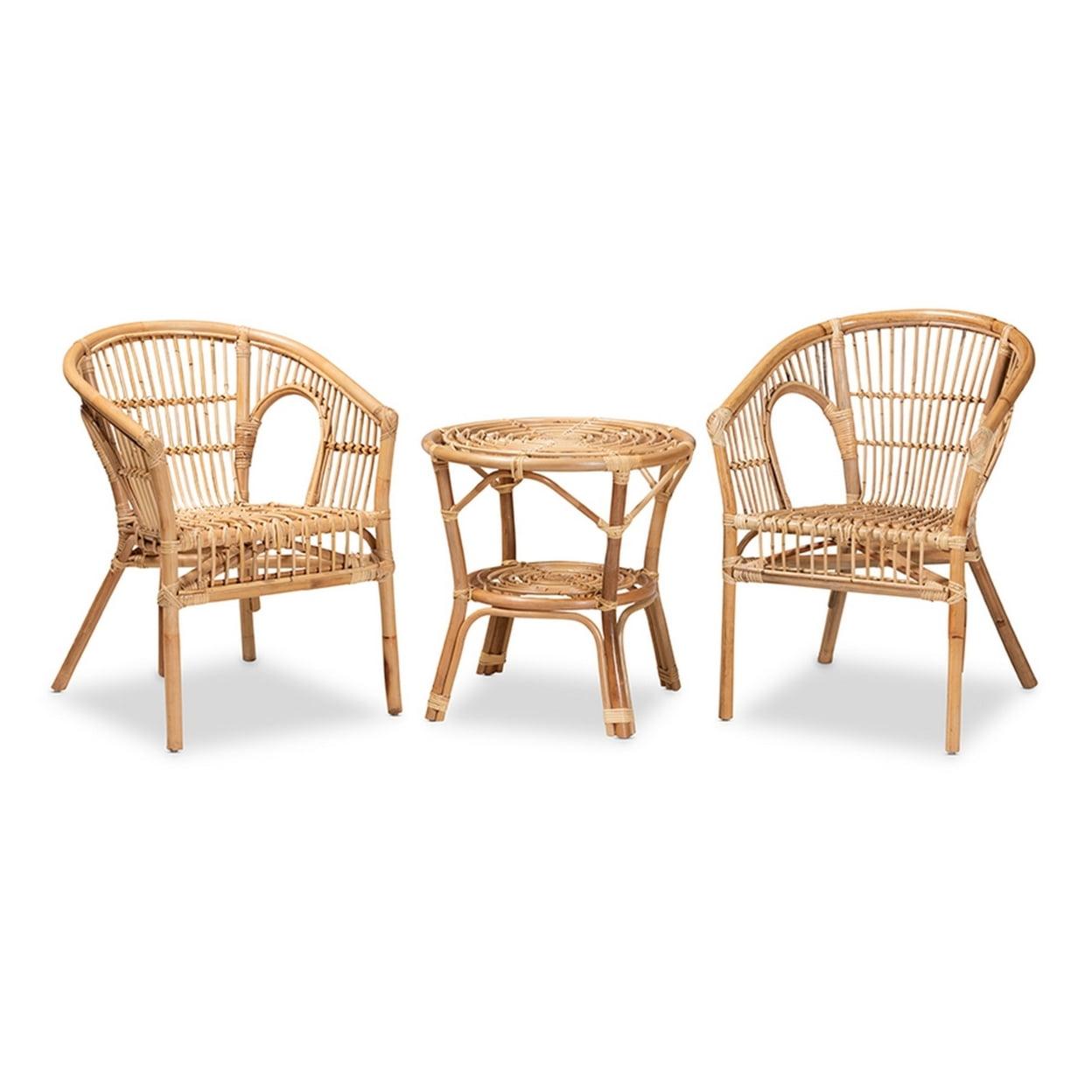 Natural Brown Rattan 3-Piece Bohemian Outdoor Seating Set