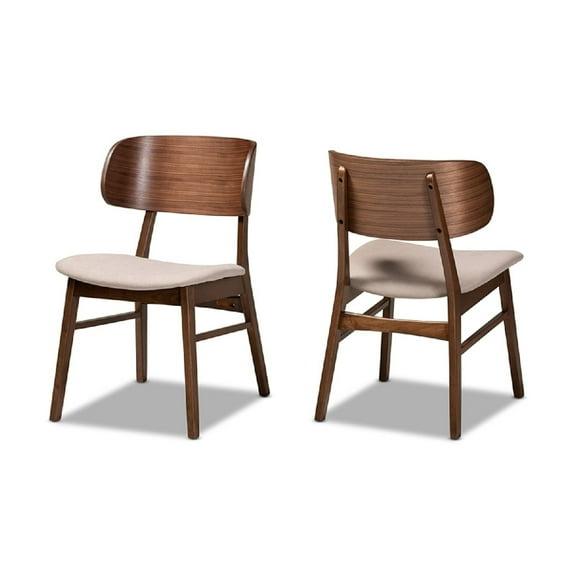 2pc Alston Fabric Upholstered Wood Dining Chair Set Beige/Walnut Brown - Baxton Studio