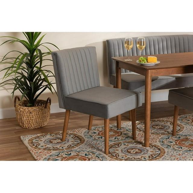 Baxton Studio Alvis Mid-Century Modern Grey Velvet Upholstered and Walnut Brown Finished Wood Dining Chair