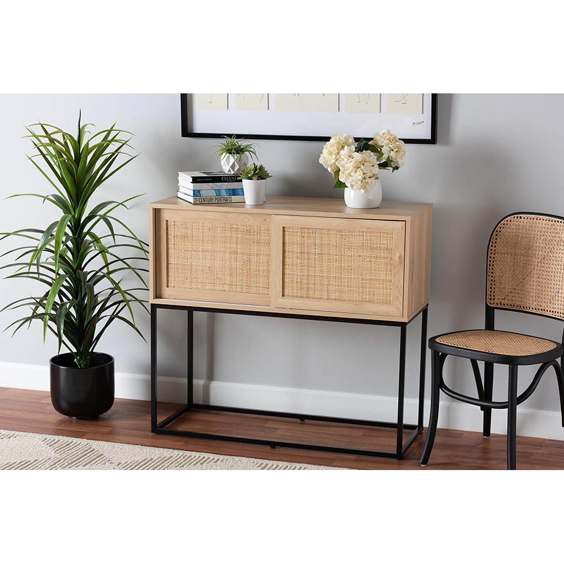 Amelia Wood Rattan Sideboard Buffet Dining Cabinet Natural Brown/Black - Baxton Studio