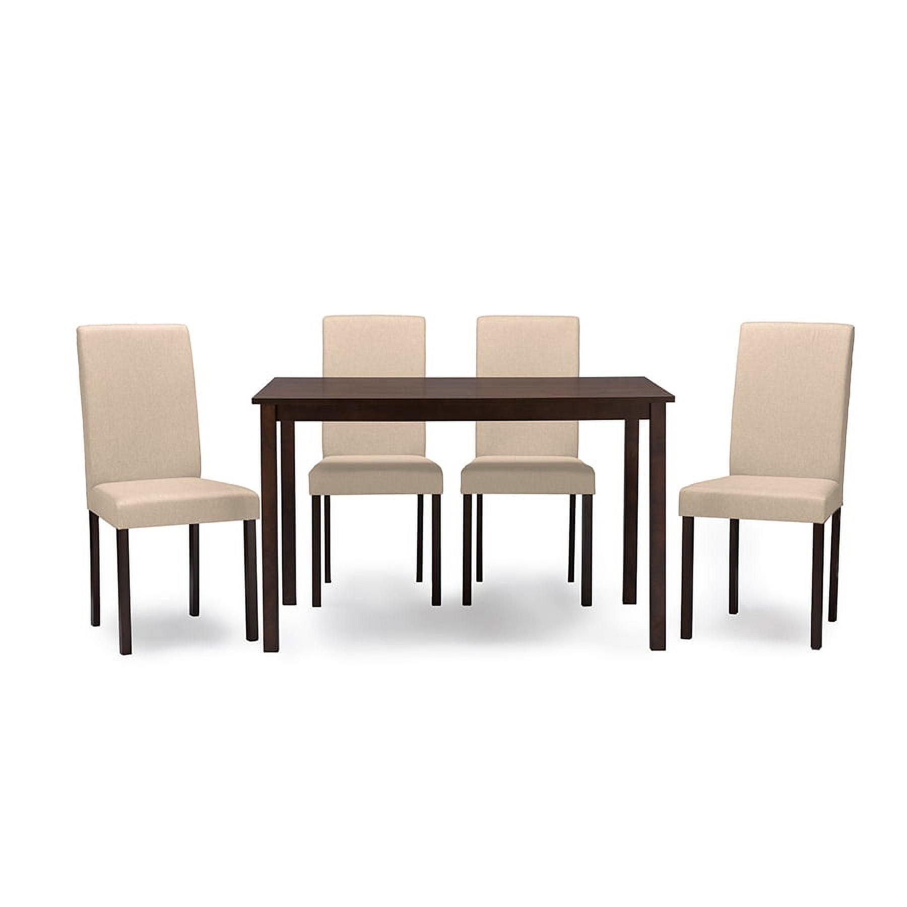 Espresso Wood Dining Set with Beige Upholstered Chairs, 5-Piece