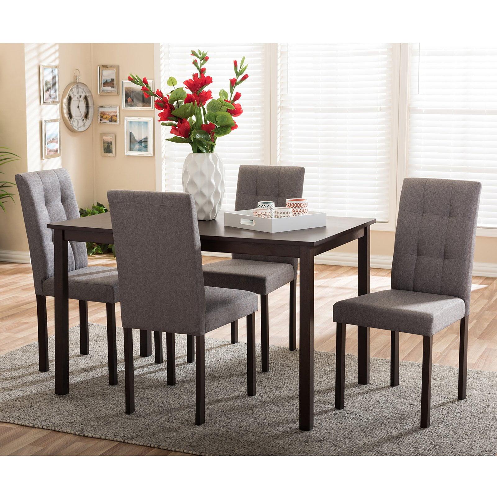 Modern 5-Piece Gray Fabric Upholstered Dining Set with Grid Tufting