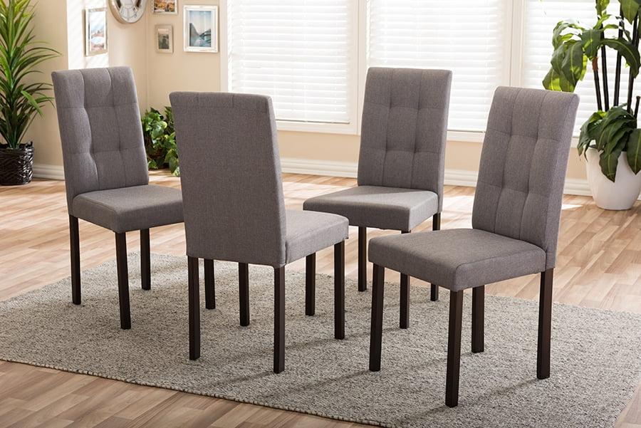 Gray Upholstered Parsons Side Chair with Wood Legs, Set of 4