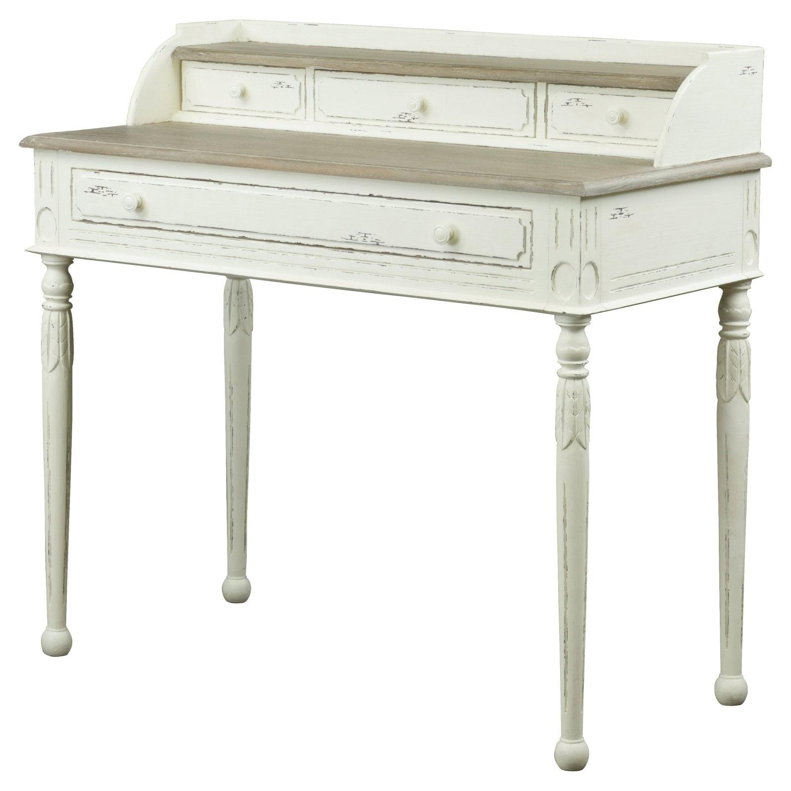 Anjou Chic White and Light Brown Writing Desk with Storage