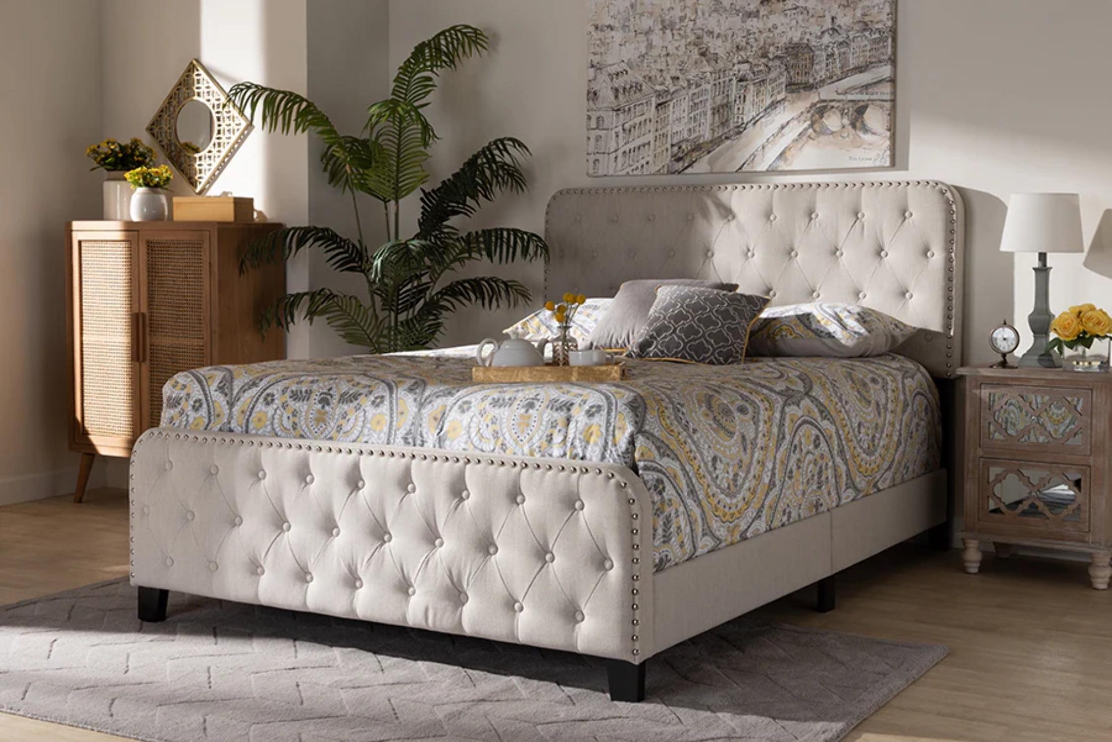 Annalisa Fabric Upholstered Button Tufted Panel Bed - Baxton Studio