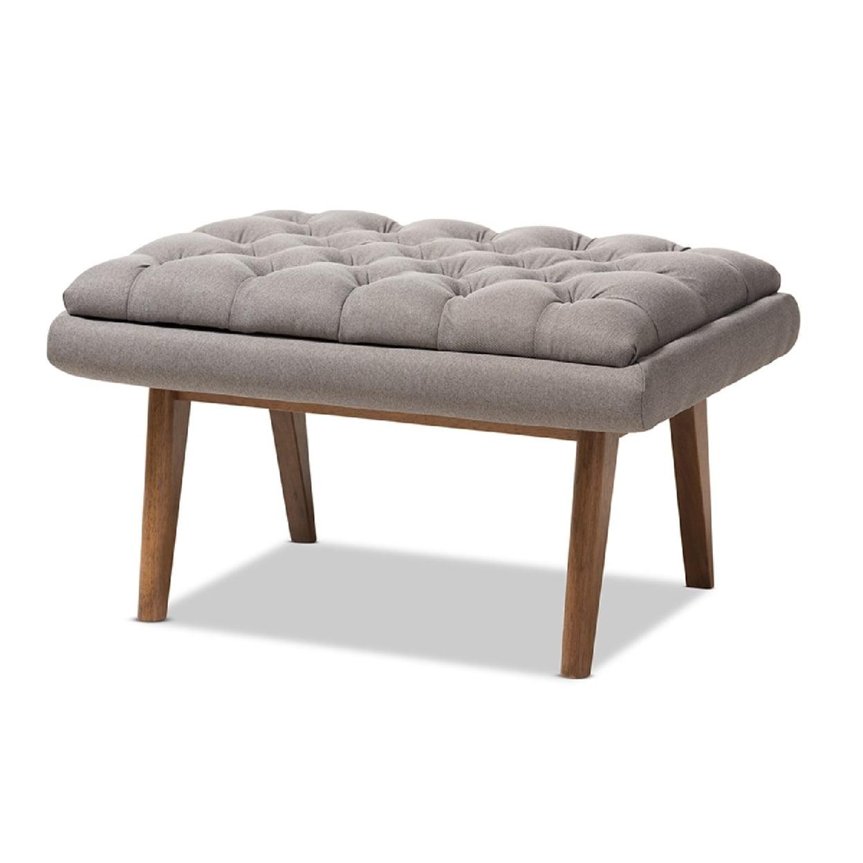 Annetha Mid-Century Modern Grey Fabric Button-Tufted Ottoman