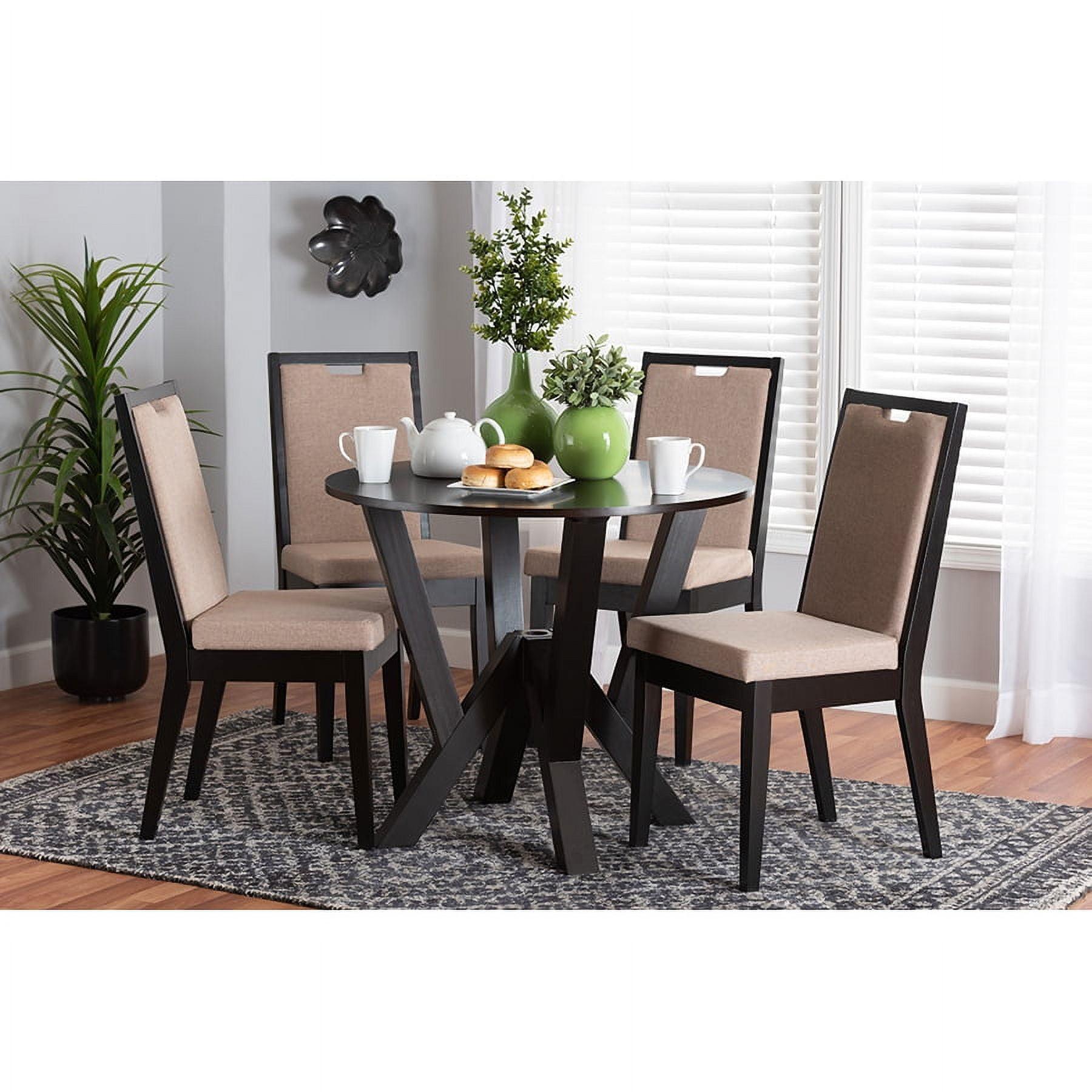 Modern Sand Fabric and Dark Brown Wood 5-Piece Dining Set