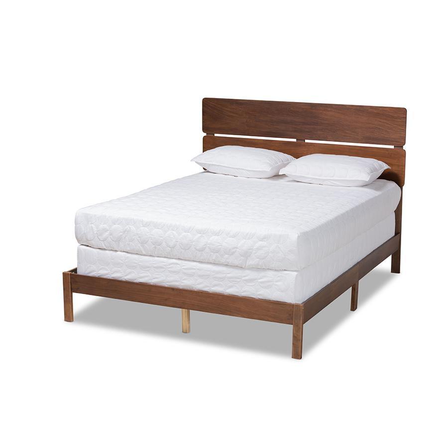 Walnut King Size Wood Panel Bed with Slatted Headboard