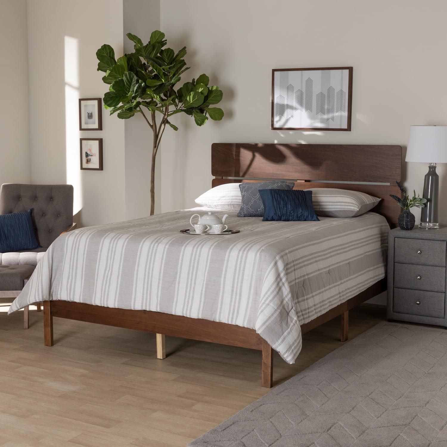 King Anthony Wood Panel Bed Walnut - Baxton Studio: Modern Dark Gray Oak, Rubberwood & MDF