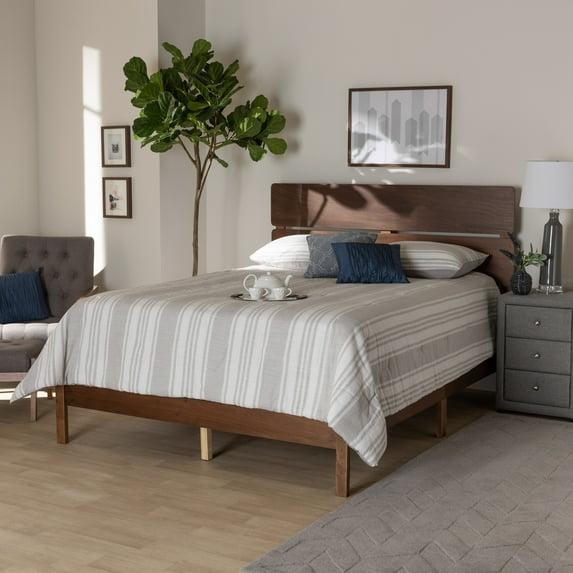 King Anthony Wood Panel Bed Walnut - Baxton Studio: Modern Dark Gray Oak, Rubberwood & MDF
