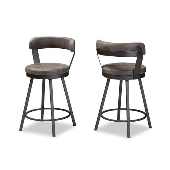 Set of 2 Arcene Faux Leather Upholstered Pub Counter Height Barstools Gray/Black - Baxton Studio: Polyester, Metal Frame, Curved Back