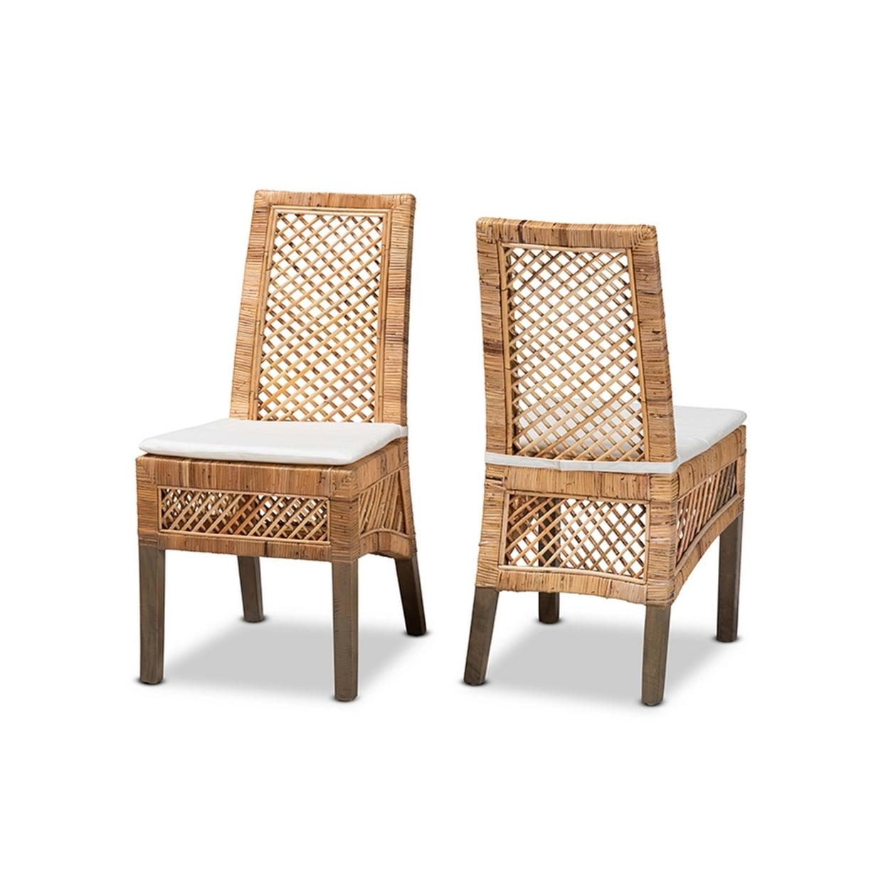 Cross Back Rattan Side Chair in Natural Brown