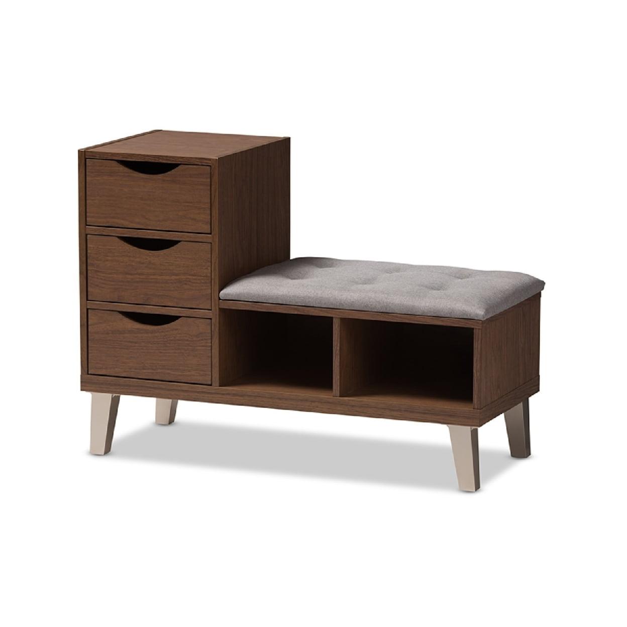 Arielle Modern and Contemporary Walnut Wood 3 Drawer Shoe Storage Light Gray, Brown - Baxton Studio