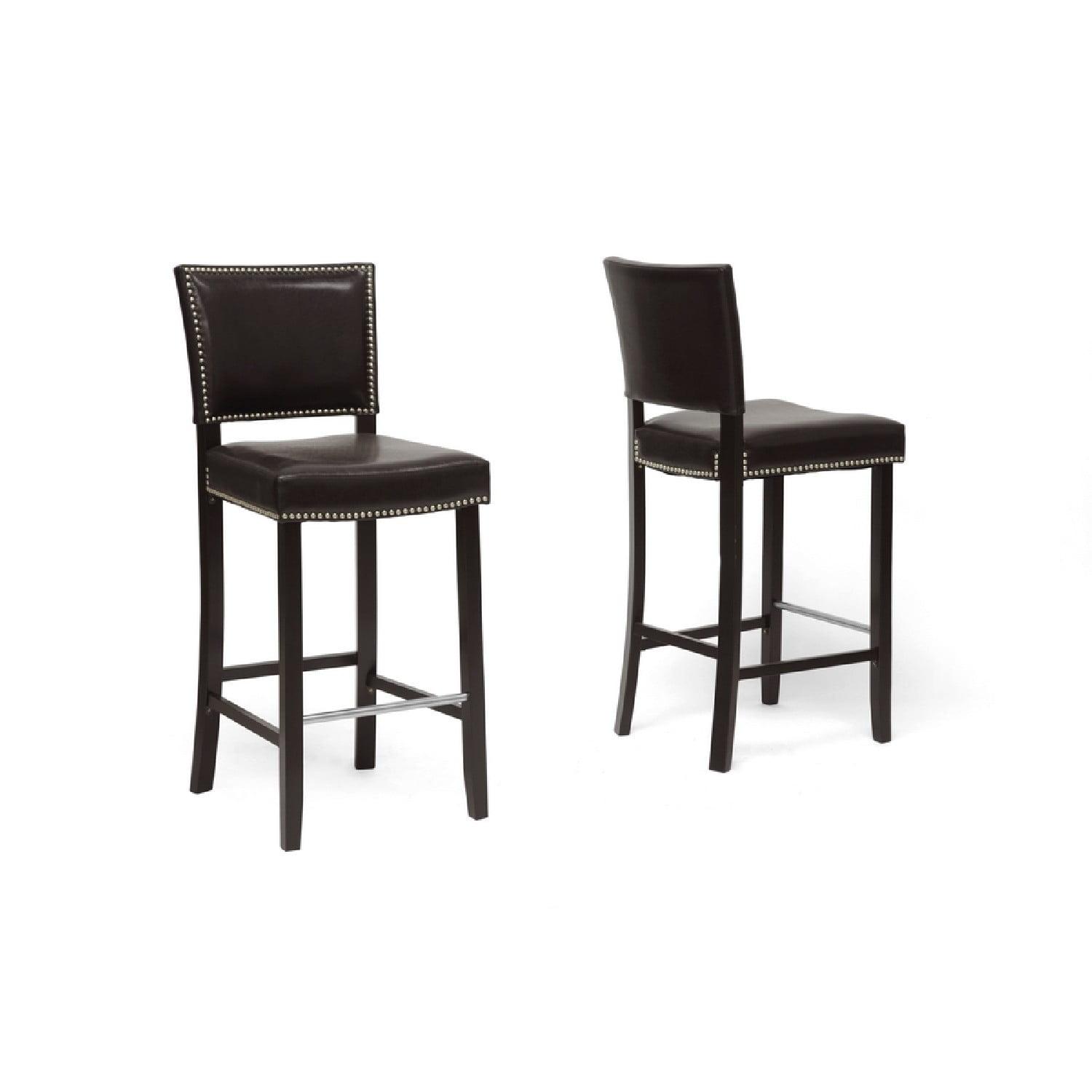 Set of 2 Aries Barstools with Nail Head Trim Dark Modern - Baxton Studio: Upholstered Vinyl, Wood Frame, Fixed Height