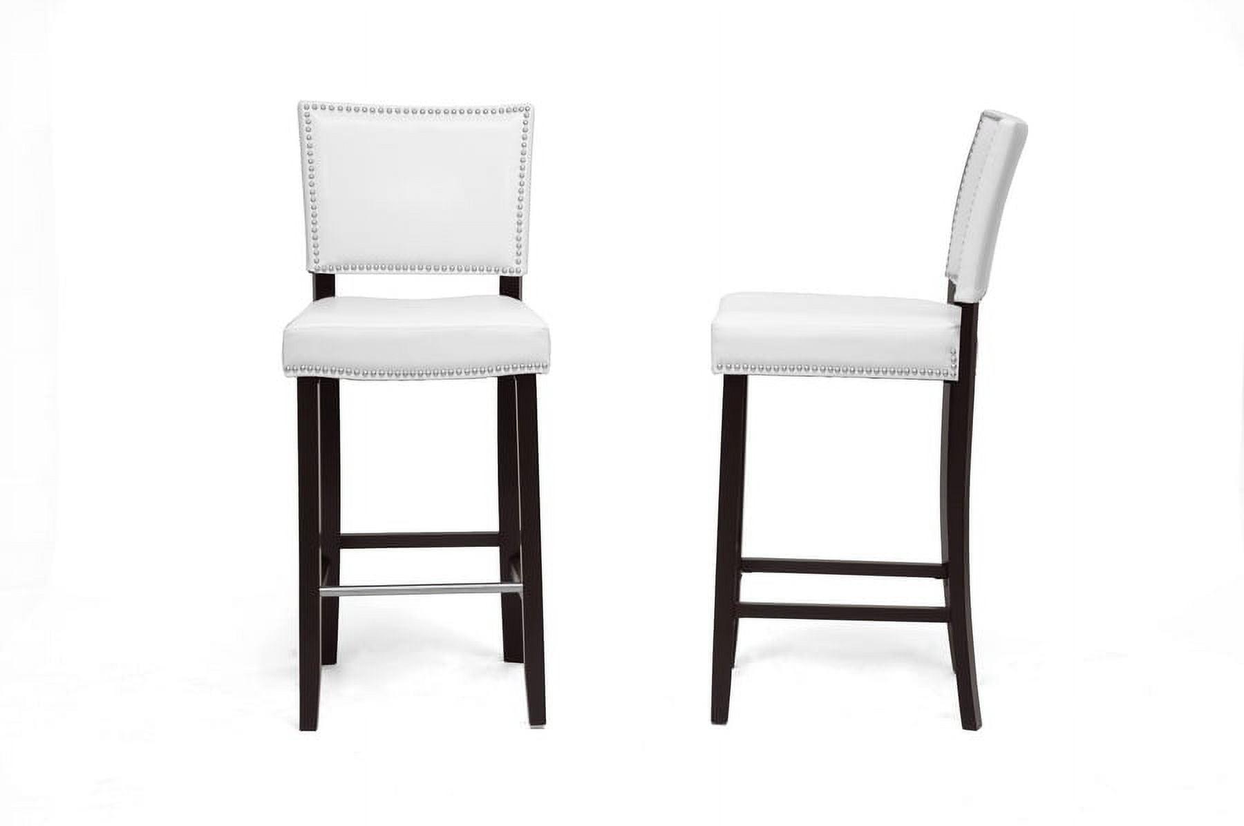 Aries Modern Barstool with Nailhead Trim White - Baxton Studio: Upholstered, Rubber Wood Frame, Stainless Steel Footrest