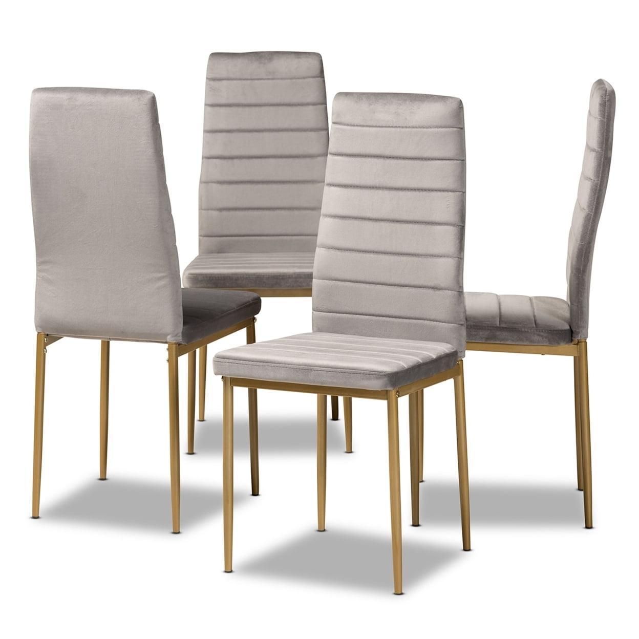 Armand High-Back Grey Velvet and Gold Metal Arm Chair