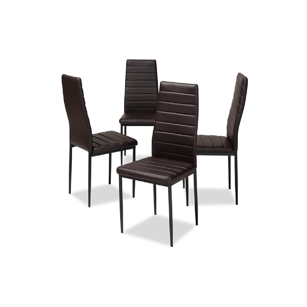 Set of 4 Contemporary Brown Faux Leather Parsons Side Chairs