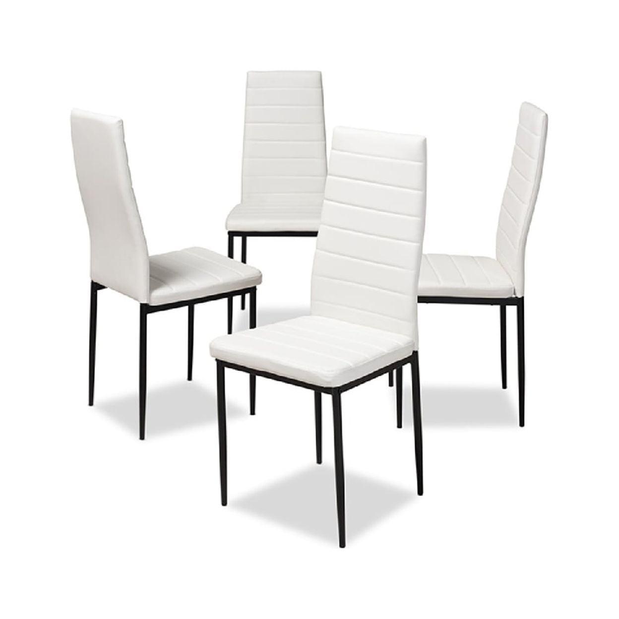 Set of 4 Sleek White Faux Leather Parsons Side Chairs with Metal Legs