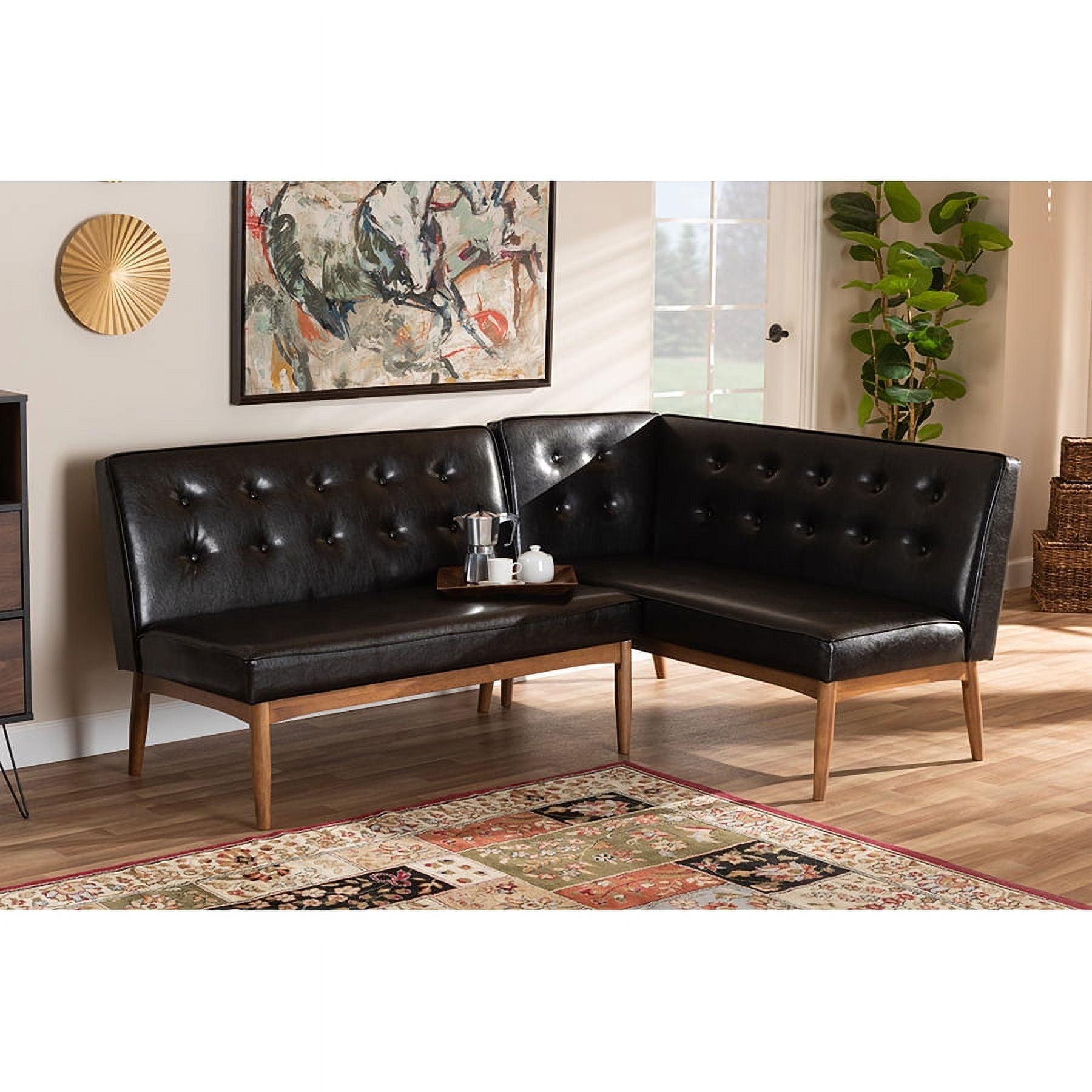 Arvid Dark Brown Faux Leather Tufted 2-Piece Dining Sofa Bench