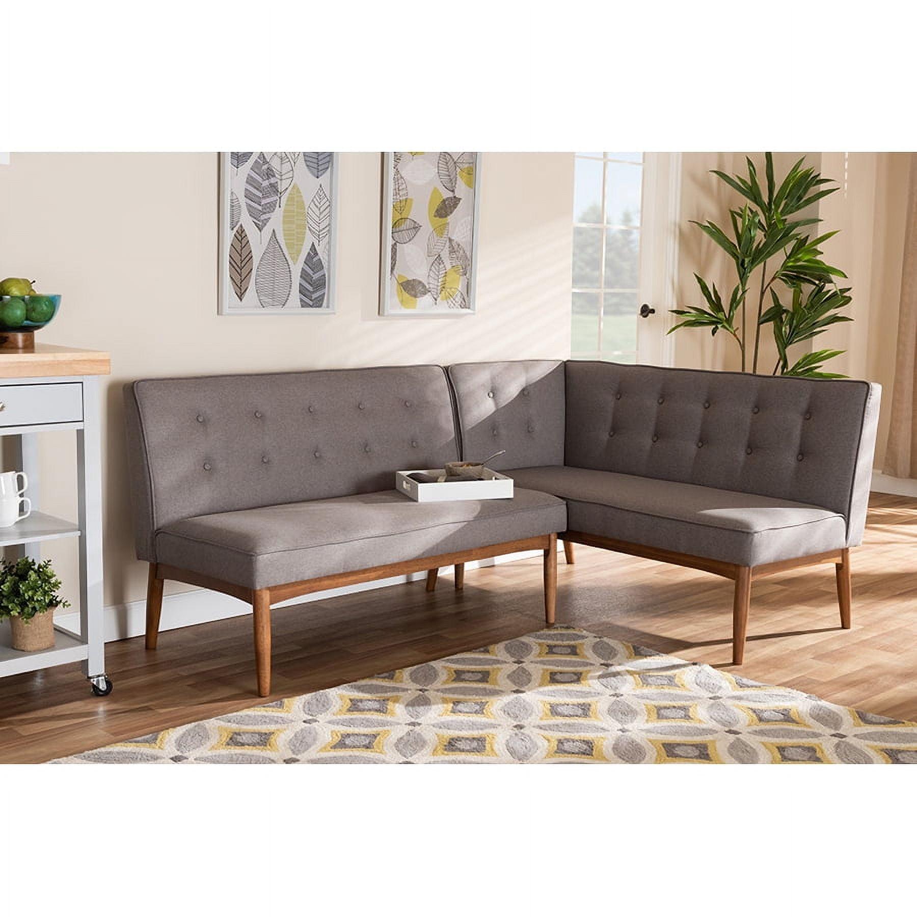 Gray Tufted Linen Two-Piece Armless Wood Banquette Set