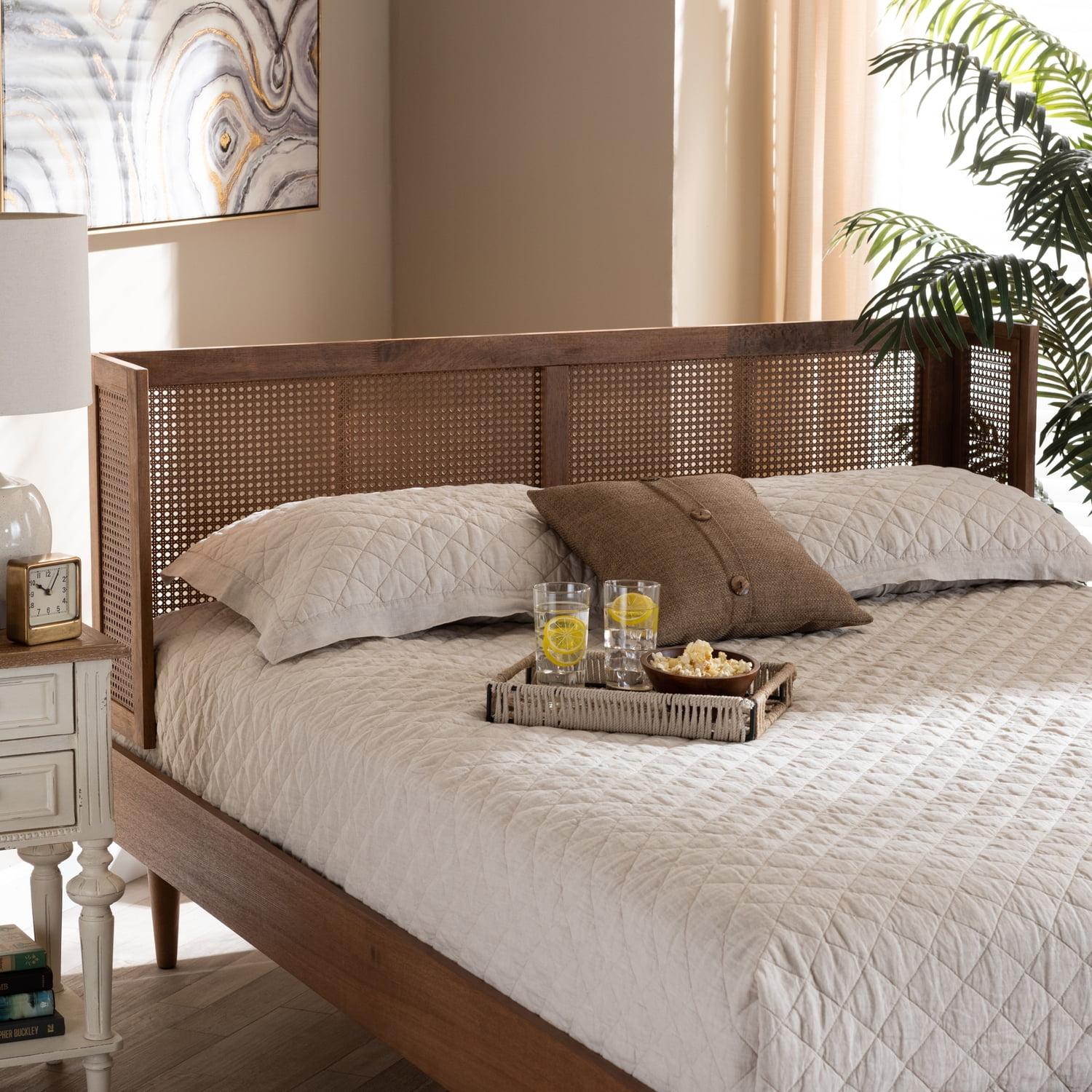 Rina Walnut and Rattan King Wrap-Around Headboard